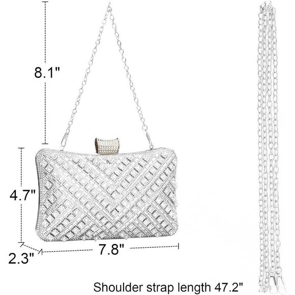 Women\'s Sliver Satin Shiny Glitter Clutch Crossbody Bag Rhinestone